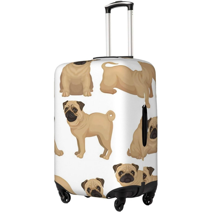 Чохол для валізи Мопс-цуценя, еластичний захист від подряпин, розмір M, чорний, 85 см