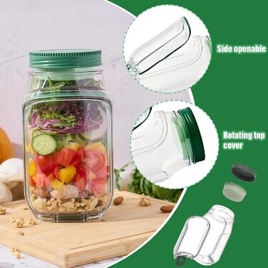 Салатник для виносу, коробка для салату, ланч-бокс для збереження свіжості з контейнером для заправки, герметична коробка для салату, розділення вологого/сухого, вертикальні шари, контейнер для приготування їжі з позначками ваги