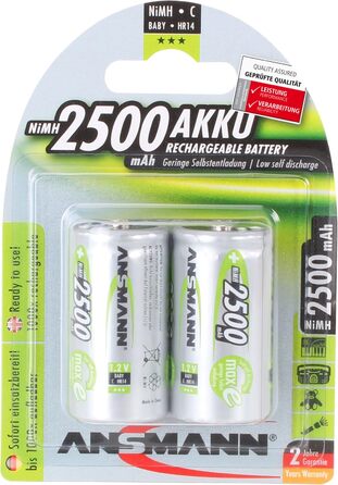 Зарядний пристрій ANSMANN для акумуляторів AA/AAA/C/D/9V NiMH - Зарядний пристрій з 5 програмами заряджання заряджання, розряджання, тестування, оновлення, швидке заряджання USB - Powerline 5 Pro 2 акумулятори Baby C ємністю 2500 мАг, включаючи 2 акумулят