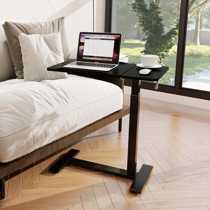Стіл для ноутбука PUNCIA з регульованою висотою 70-100 см, обертова підставка для ноутбука з колесами, мобільний стоячий стіл над ліжком, ергономічний стіл для сидячого та стоячого використання, візок для презентацій, для ліжка, дивана, офісу, чорного кол