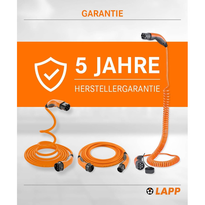 Зарядний кабель LAPP MOBILITY тип 2 11 кВт 7м - 20а зарядний кабель для електромобілів 3-фазний - зарядний кабель із захистом IP55