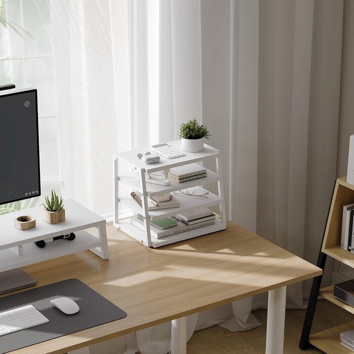 Органайзер для столу Fenge, 4-рівневий дерев&39яний тримач для документів, лоток для паперу A4, лоток для файлів, тримач для журналів, лоток для листів, органайзер для паперових журналів для офісу та дому (білий)