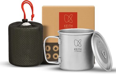 Титанова кружка Keith Titanium з одностінною кришкою та складною ручкою, портативна кавова кружка з кришкою та складною ручкою, посуд для чаю та кави, ідеально підходить для кемпінгу, пікніків, трекінгу та активного відпочинку (300 мл)