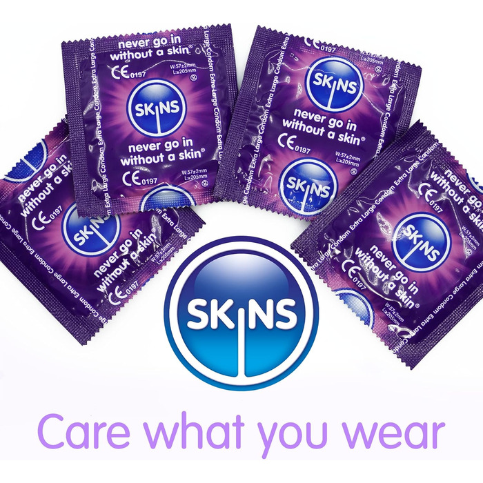 Презервативи Skins Extra Large, велика коробка презервативи XL, оптова упаковка 100 шт. із додатковим змащенням для додаткової безпеки та задоволення