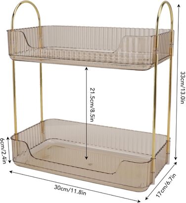 Двошарова підставка для макіяжу, настільний органайзер для ванної кімнати, 2 яруси, сучасний, легкий розкішний, 2 яруси, полиця для макіяжу, органайзер для пензлика, тіні для повік, (янтарно-жовтий)