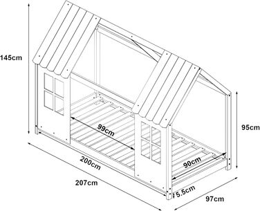 Дитяче ліжко Tostedt Ліжко-будиночок Молодіжне ліжко Ліжко-будиночок Ігрове ліжко Напіввідкритий дизайн Ліжко Монтессорі з масиву