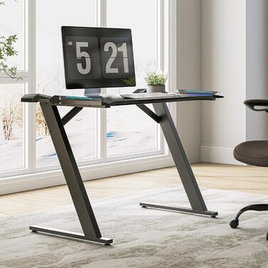 Ігровий стіл EUREKA ERGONOMIC 114 64 см зі світлодіодним підсвічуванням, ігровий стіл для ПК з вуглецевим волокном, гачком для навушників, тримачем для напоїв для офісу, секретаря