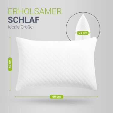 Комплект подушок Juskys з 2 шт. , 40x60 см Подушки з піни з ефектом пам&39яті з дихаючим наповнювачем та чохлом, який можна прати Білий 40 x 60 см