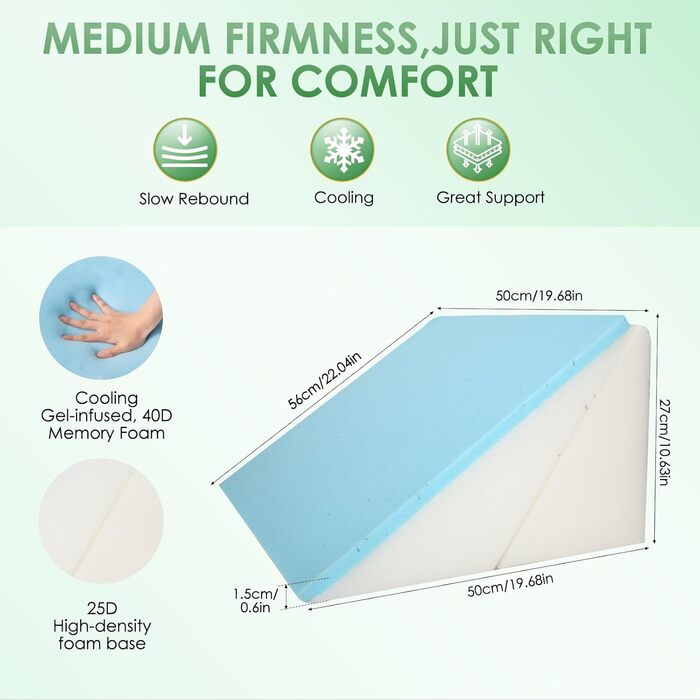 Клиноподібна подушка для ліжка - Регульована клиноподібна подушка для сну, подушка для читання з піни високої щільності для ліжка та дивана, ергономічна подушка для голови, клиноподібна подушка для ліжка, подушка для ніг/спинки для гри та читання