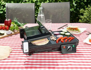 Електричний настільний гриль 2в1 з контактним грилем, пластина для гриля, 2 000 Вт (електричний гриль, балконний гриль, електричний)