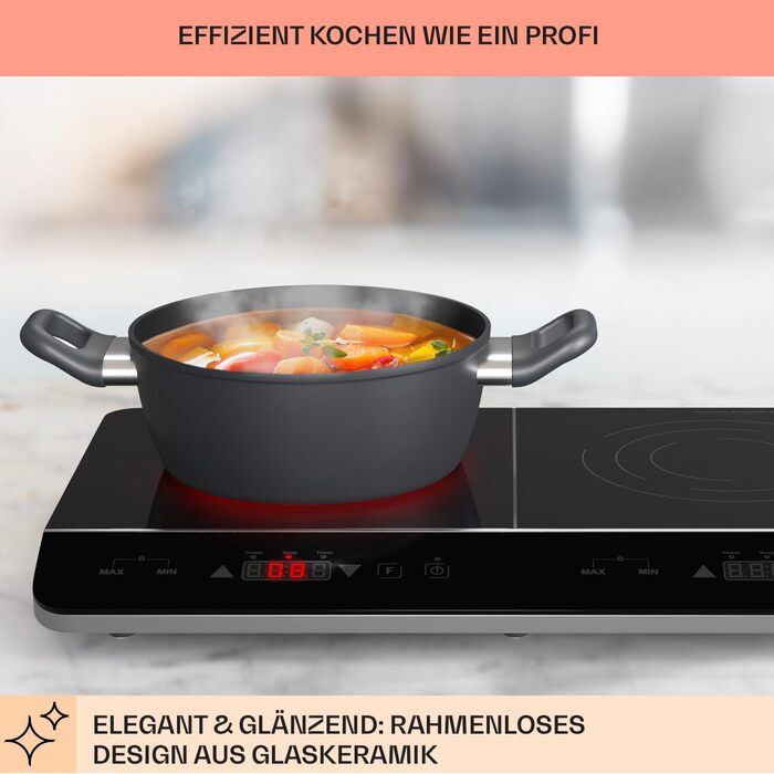 Електрична індукційна варильна поверхня Klarstein, Індукційна плита з 2 мобільними пластинами, Індукційна плита 3500 Вт для кемпінгу та дому, 2 індукційні плити портативні, Сучасна подвійна індукційна плита Чорний