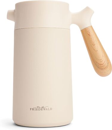 Френч-прес Friedewald Thermo - для кави та чаю - 1 л/8 чашок - для кемпінгу та дому - з подвійними стінками ізольований - Французький кавовий прес - Австрійська нержавіюча сталь - 8 год термоефектний крем/бежевий