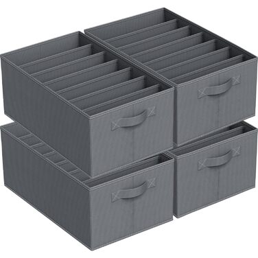Комплект із 4 ящиків-органайзерів Niviy для гардеробу, складні коробки для зберігання одягу, штанів, спідньої білизни, штабелюваний органайзер для гардеробу, система коробок для зберігання з 7 відділеннями (Д44*Ш30*В20 см, сірий - комплект із 4 предметів 