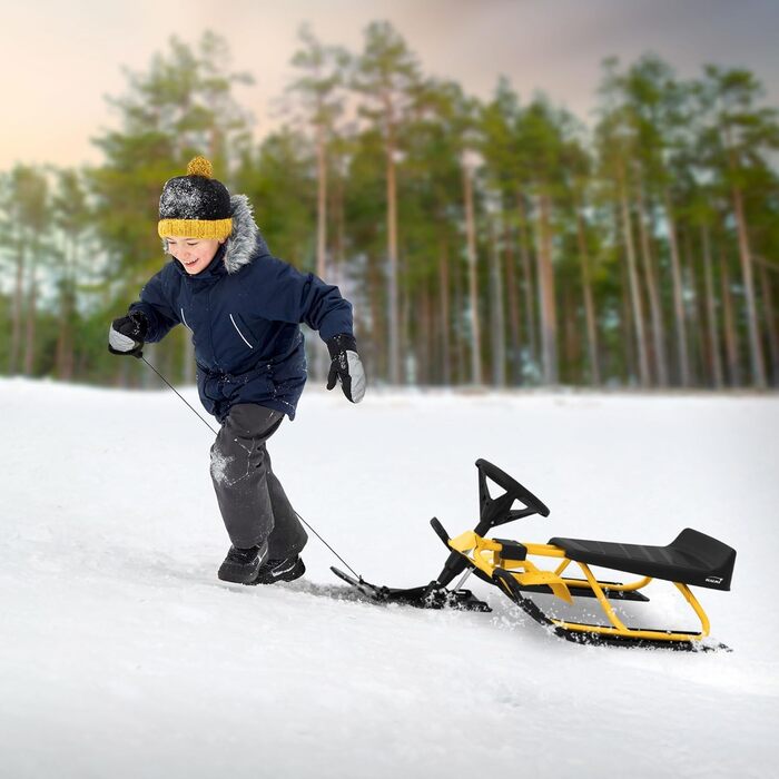 Німеччина Санки з кермом, дитячі санки від 5 років, скібоб для дітей та дорослих до 90 кг, санки з кермом, ножні гальма, тяговий т