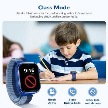 Дитячий смарт-годинник з GPS та телефоном, дитячий смарт-годинник IP68 з відеодзвінками, двома режимами, SOS, шкільним режимом, голосовим чатом, SMS, ліхтариком, крокоміром, будильником, дитячий годинник для дівчаток та хлопчиків, синій