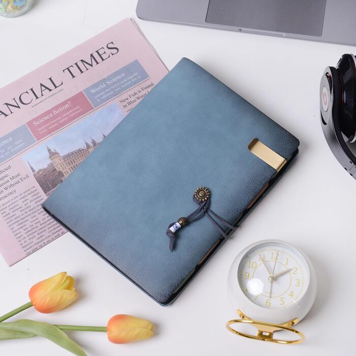 Шкіряний блокнот-щоденник Wonderpool з кільцями папка-кільце для запису, спіральний папір для ділових блокнотів, вінтажна обкладинка для офісного планування, туристичного органайзера (блакитний, A5)