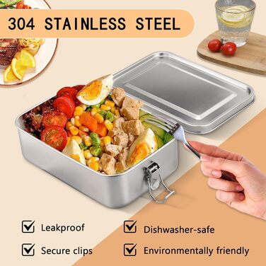 Ланчбокс з нержавіючої сталі, 1400 мл, з двома відділеннями, герметичний. Металева коробка для обіду з рухомою перегородкою, екологічна та без BPA, для дорослих та дітей.