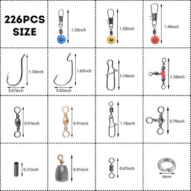 Поворотна риболовля Набір аксесуарів для риболовлі Рибальські набори Поворотні обважнювачі Застібки Волосінь Намистини Розділене кільце Риболовля зі снастями Коробка для рибальських снастей, 226 шт.