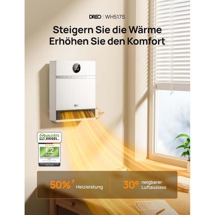 Розумний настінний конвектор Dreo, вихід вентилятора 30, 2000 Вт, регульований термостат, пульт дистанційного керування, тижневий таймер, простий у встановленні внутрішній обігрівач, сумісний з Alexa, білий