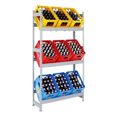 Стелаж для напоїв PROREGAL Camel на 9 ящиків, ВxШxГ 180x100x30 см, вантажопідйомність на полицю 100 кг, сірий, полиця для підвалу, полиця для зберігання, полиця для майстерні, полиця для гаража, сірий, ВxШxГ 180x100x30 см - на 9 ящиків