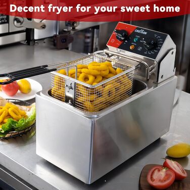 Електрична настільна фритюрниця з легкою в очищенні обертовою головкою фритюрниці, таймером на 30 хвилин, знімним масляним баком 304 SS з ручкою (4 л з одним баком), 4L