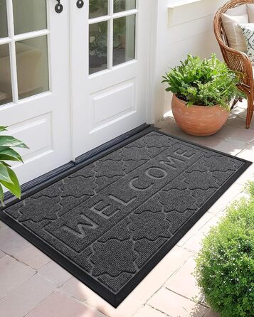 Килимок для входу Color G Welcome, 45x75 см, чорно-сірий, для вулиці, килимок для бруду, що миється, водонепроникний килимок для входу, садовий, чорно-сірий, 45 x 75 см