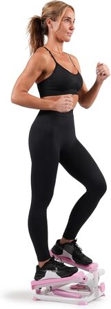 Степер Sunny Health & Fitness для домашнього використання, міні-степер для домашнього спортзалу, компактне обладнання для кардіотренувань всього тіла з додатковими поворотами, еспандерами та безкоштовним додатком SunnyFit 01 Pink