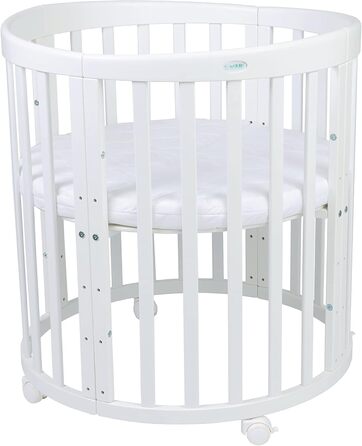 Дитяче ліжко Waldin Oval, комплект трансформованого 7-в-1, ліжечко, дитяче ліжко з матрацом, пеленальний столик, приліжкове ліжечко, дерево білого кольору, комплект тканини не входить до комплекту