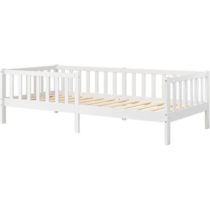 Дитяче ліжко Bellabino Vere 90x200 см Ліжко Монтессорі із захистом від падіння та рейковою основою Дитяче ліжко з масиву сосни для хлопчиків та дівчаток Ліжко для малюків білого кольору 90x200 см без шухляд та матраца