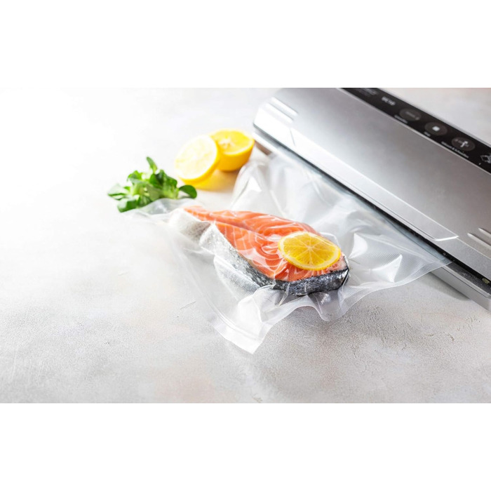 Вакуумний пакувальник BOLSEMACK 20x25 см - Вакуумний пакет 100 шт. для всіх Вакуумний пакувальник і вакууматор харчових продуктів - Вакуумні пакети дуже міцні та стійкі до розривів - Вакуумний пакет для їжі без BPA Тиснений пакет, вакуумна упаковка