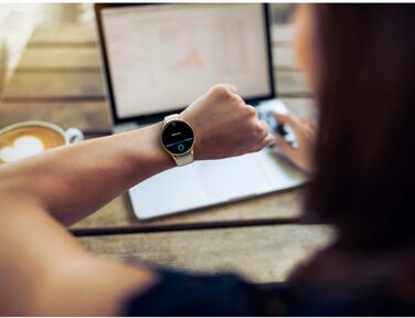 Розумний годинник Hama 8900 з GPS, водонепроникний IP68, функція телефону (сенсорний AMOLED-дисплей, голосове керування, спортивні режими, трекер сну, пульсометр, WhatsApp, годинник для бігу, пульсометр, фітнес-годинник) золотого кольору