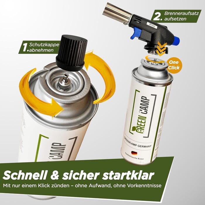Газовий пальник GREEN CAMP з картриджем 227 г Зварювальний пальник, макс. температура 1300C Паяльна лампа з п&39єзорозпалом Кухонний пальник Бунзена (4 газові картриджі)