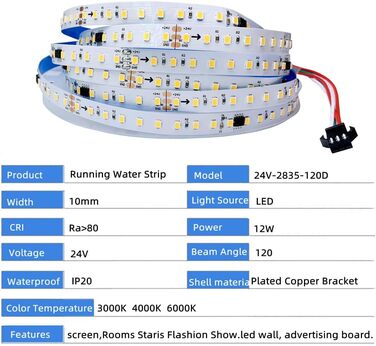 Світлодіодна стрічка для кінних перегонів 2835 120Led/м 10м/рулон Проточний водоплавний ліхтар 3000K 4000K 6000K, бездротовий контролер, DC24V 200W Потужність (теплий білий 3000K), 24V WS2811