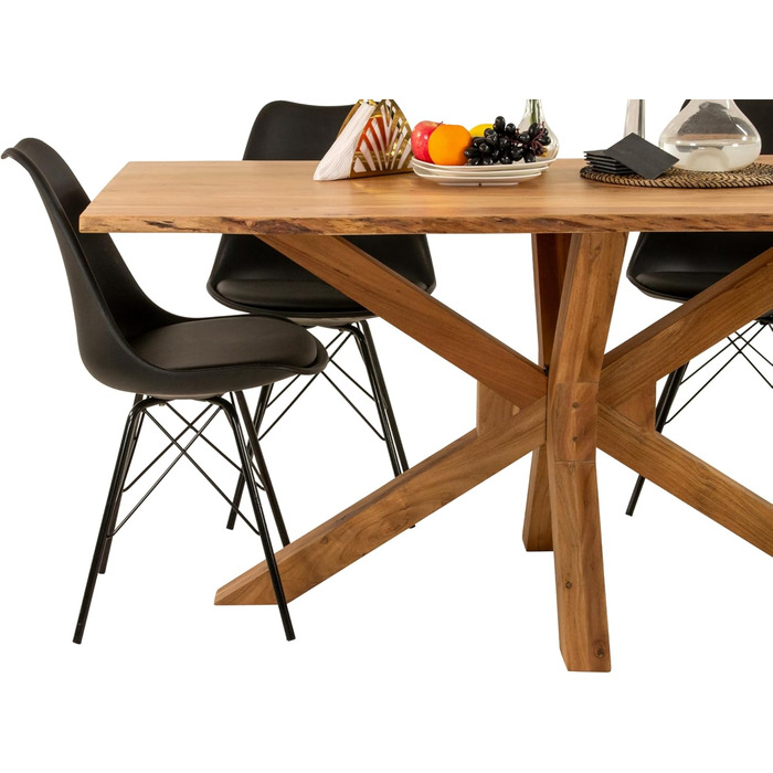 Обідній стіл SAM Prague 140 x 80 см Масив акації Натуральний колір З натуральним краєм Основа з павутини Легкий у догляді обідній стіл/стіл з натуральним краєм/кухонний стіл 140 x 80 см, акація, натуральна