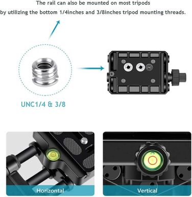 Повзунок Diyeeni Focus Rail, повзунок макрофокусування для панорамної та макрозйомки, макрорейка стабілізатора штатива для UNC1/4, отвір для гвинта 3/8 дюйма, чорний