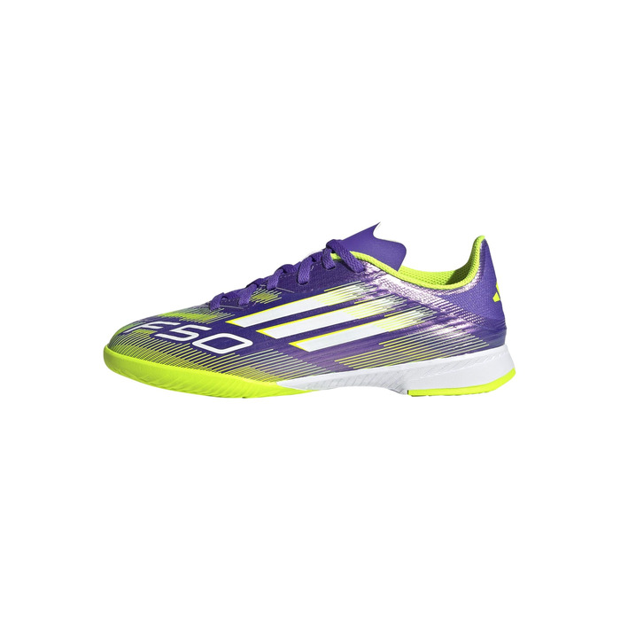 Футбольне взуття adidas Unisex Kids F50 League Kids IN, розмір 37 1/3 EU, фіолетовий, колір Rush, хмара, білий, яскравий, лимонний