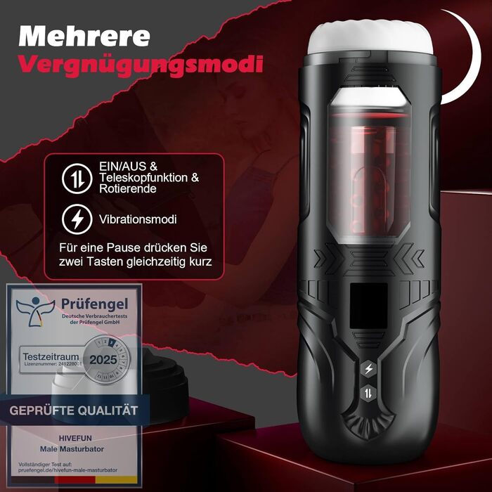 Електричний мастурбатор HIVEFUN для чоловіків, з 7 режимами вібрації, поштовхів та обертання