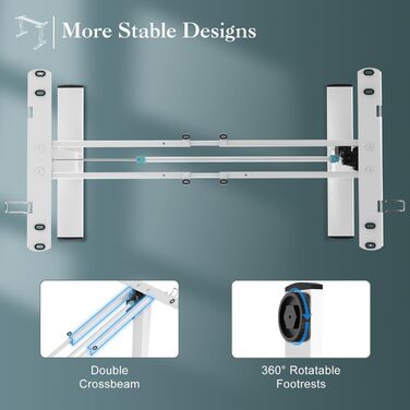 Каркас столу JUMMICO з регульованою висотою, USB-портом та кабельним лотком, електрично регульований каркас столу з колесами, стіл для роботи стоячи (білий)