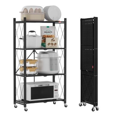 Складана полиця DEANIC, книжкова шафа на 4 полиці, кухонні полиці на колесах, металева полиця для вітальні, комора (61 x 116 x 28 см, чорна) чорна, 4 яруси