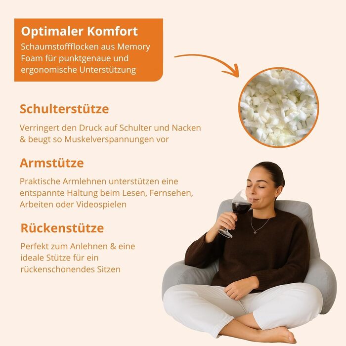 Подушка для читання для сну з підлокітниками, сірий колір, подушка для спини, подушка для сидіння 85 x 40 x 40 см, зроблено в ЄС