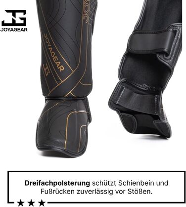 Щитки для гомілок JOYA для кікбоксингу - Виготовлені з високоякісної синтетичної шкіри - Захист гомілок для спарингу в бойових мистецтвах - Щитки для гомілок - Муай-Тай - Joya Fight Gear M Чорно-золотий