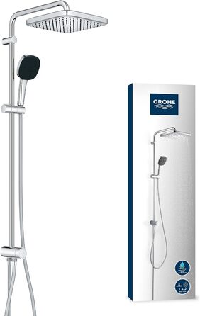 Душова система Grohe Vitalio 250 з перемикачем, економія води - 8 л/хв (для наявної арматури, 2 види струменя, надвелика душова штанга 104 см), квадрат, хром, 26986001