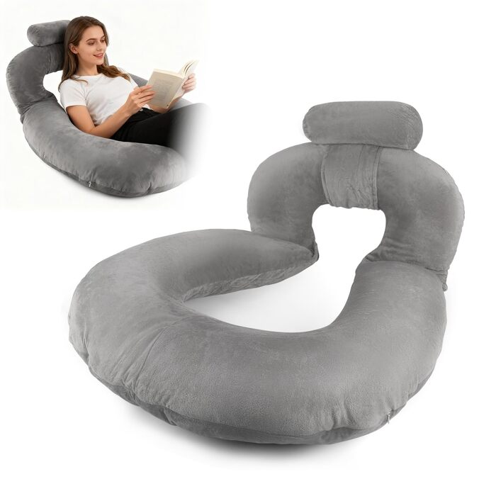 Подушка для читання, U-подібна подушка для спини з подушкою для шиї, сіра ігрова подушка, подушка для читання, гри, роботи, відпочинку