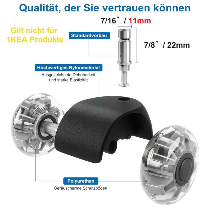 Коліщатка для офісних стільців (1000 кг) - 122 мм, плавно котячі та тихі ролики для твердої підлоги, стілець для ігрових стільців, підходить для будь-якої підлоги, без подряпин (комплект з 5 шт.) сірого кольору 11 мм