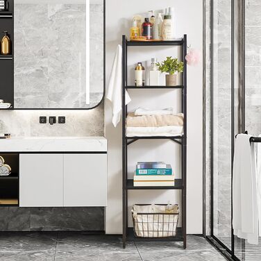 Книжкова полиця YMYNY, 5-рівнева полиця для зберігання, полиця для рослин, стійка для зберігання зі сталевим каркасом, для вітальні, офісу, кабінету, коридору, індустріальний стиль, чорна HBC005B 147 см чорного кольору