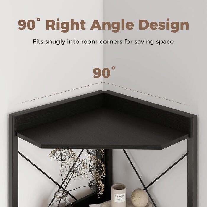 Кутова стелажна тумба GIANTEX з шафою та 6 полицями, кутова шафа заввишки 180 см з 5-ярусними регульованими полицями, окремостояча кутова вітрина з дверима, полиця для зберігання в індустріальному стилі (чорна)