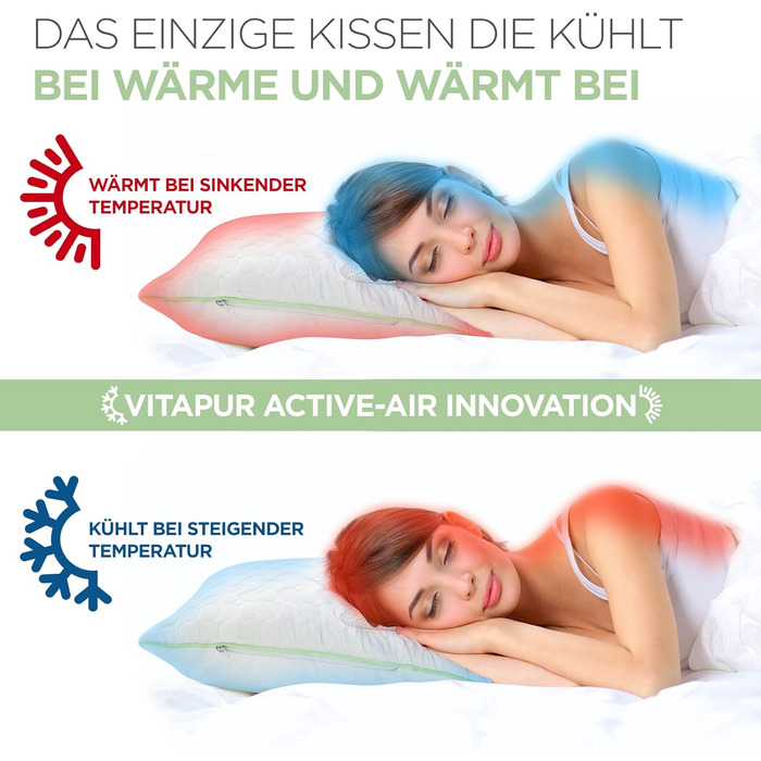 Подушка Vitapur 40 x 80 Алое Вера - Прохолодна влітку, тепла взимку - Подушка 1 для сну на боці із заспокійливим ефектом - Дуже повітропроникна