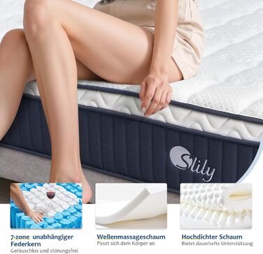 Матрац 90x200 см H3 висота 25 см із сертифікатом Oeko-Tex, 7-зонний пружинний матрац кишенькової дії, ортопедичний пружинний матрац середньої жорсткості, комфортна піна для дорослих H3/середньої жорсткості 90x200x25 см