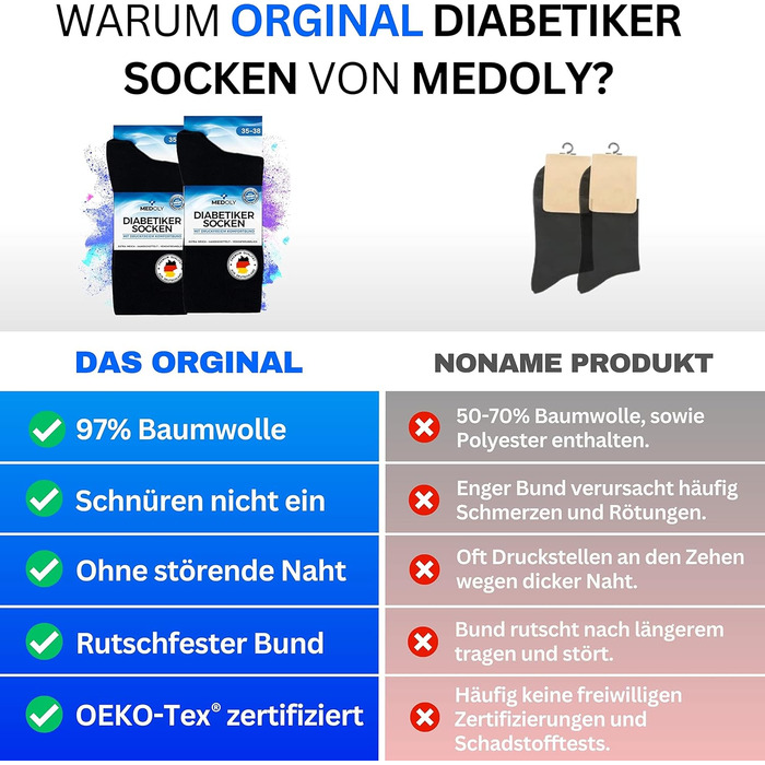 Шкарпетки для діабетиків (6 пар) без гумки, виготовлені з 97 бавовни, для жінок та чоловіків - безшовні шкарпетки, діабетичні шкарпетки без манжет, розмір 43-46, 6 пар чорного кольору
