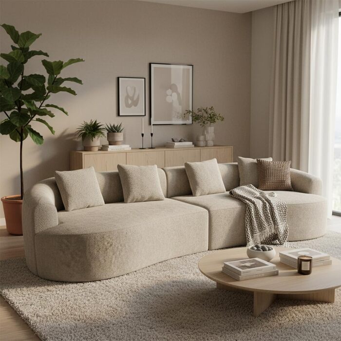 Диван Skølm Loki Cloud 4-місний диван з бежевої тканини букле ведді комплект диванів з 4 подушками повністю пінопластовий диван з пружинною серцевиною та вакуумним стисненням, ширина 330 см не потребує складання